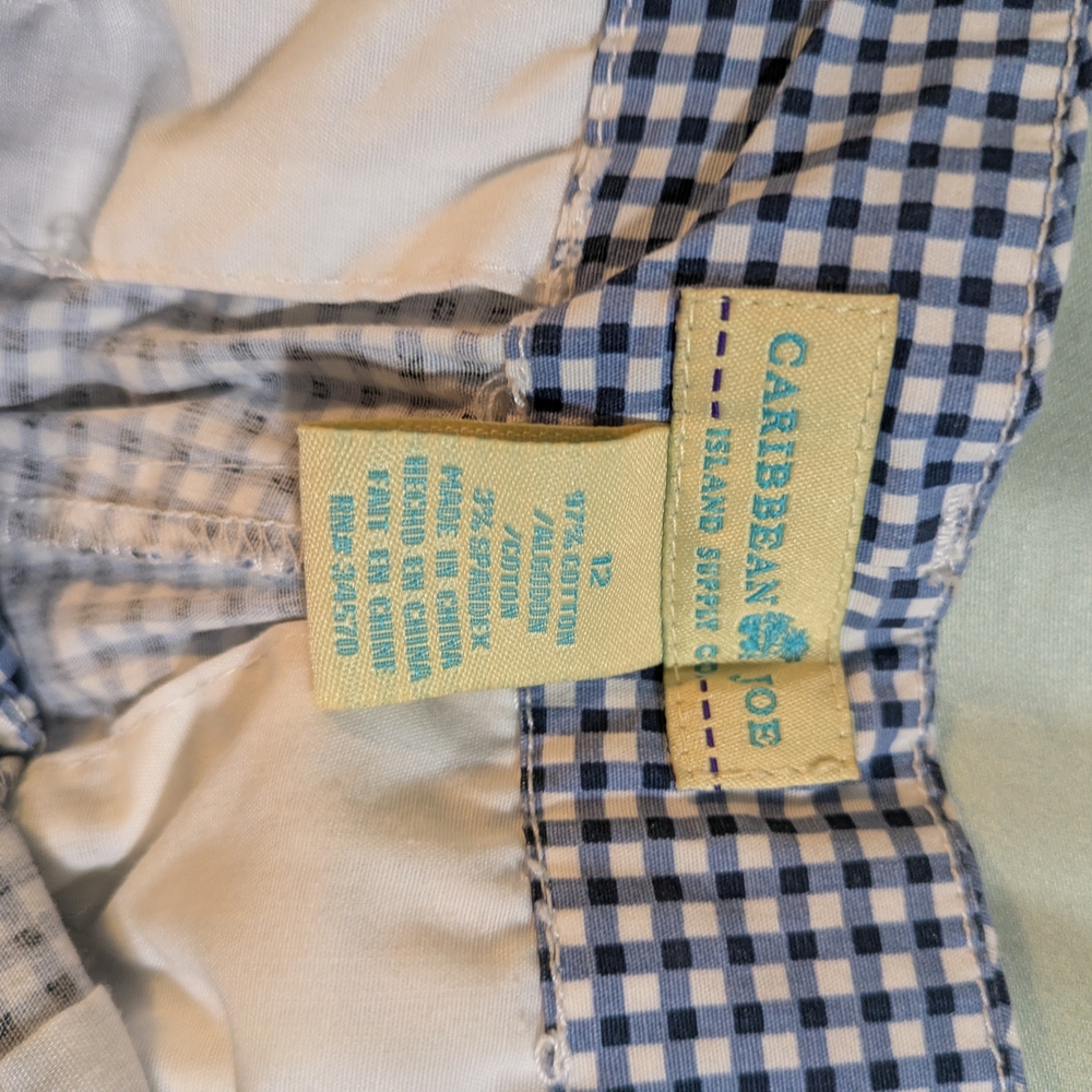 Caribbean Joe Blue and White Gingham Scallop-Hem Women's Shorts - Picture 2 of 3